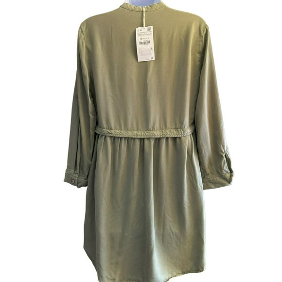 Zara Women's Army Green Tencel Denim Dress XS Beaded Accent Adjustable Sleeve - Picture 6 of 6